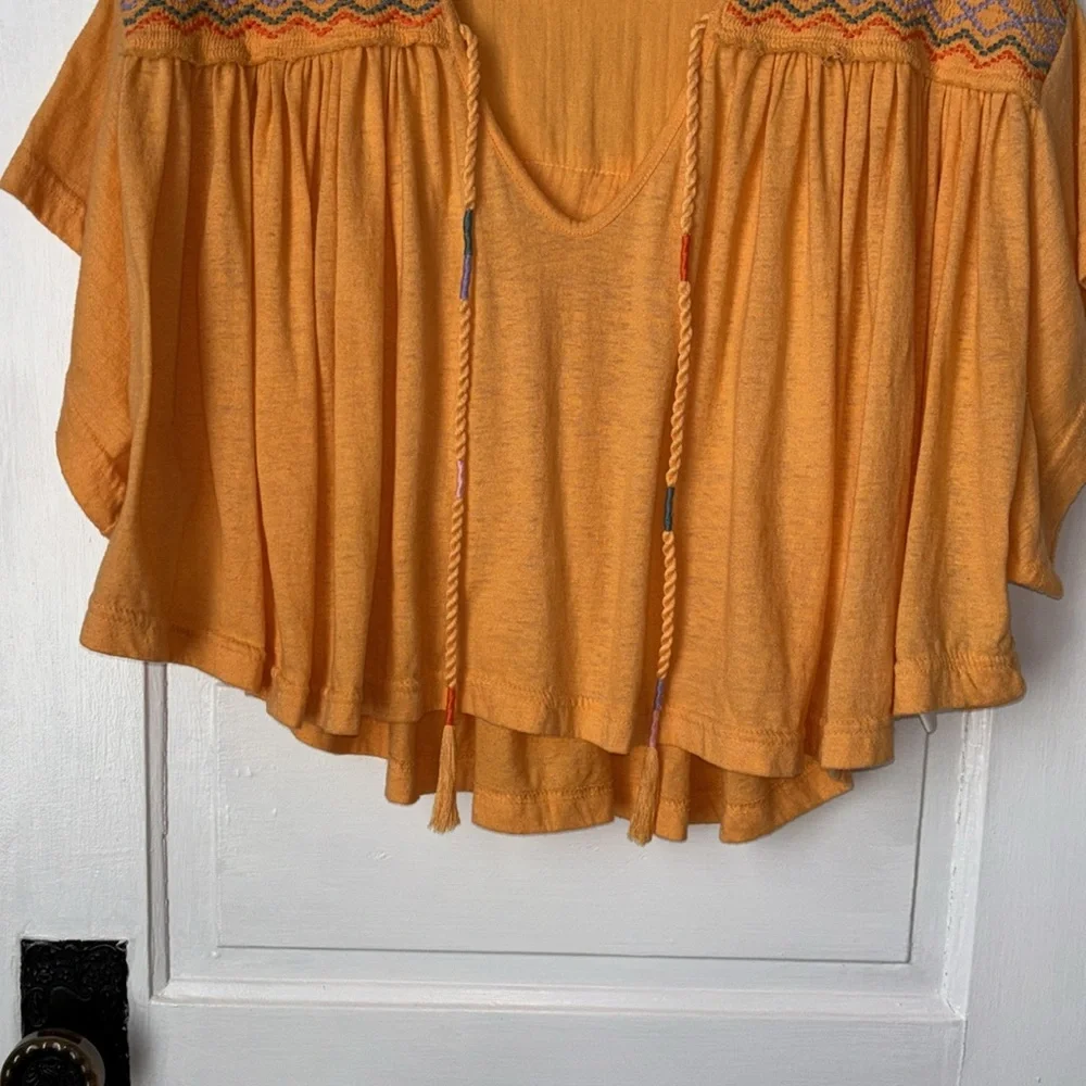 FREE PEOPLE MARKET EMBROIDERED V-NECK TOP